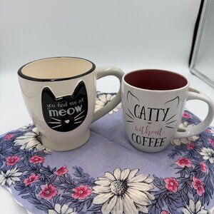 The Catty Without Coffee Kitty Cat & You Had Me at MEOW Ceramic Coffee Mug Pair